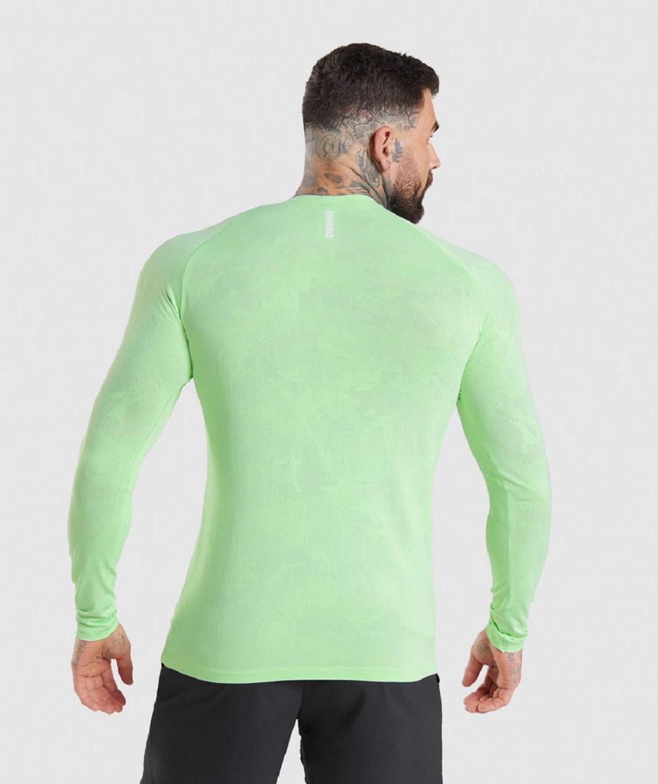 Long Sleeve Gymshark Geo Seamless Hombre Verde Blancas | CO 3528DFM